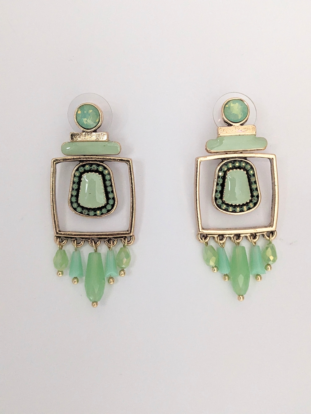 Mint Green Beaded Drop Earrings
